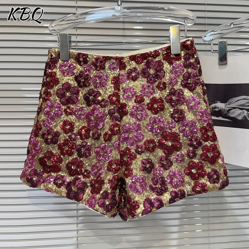 KBQ Colorblock Floral Printting Shorts For Women High Waist Spliced Zipper Minimalist Slimming Fashion Short Pants Female New