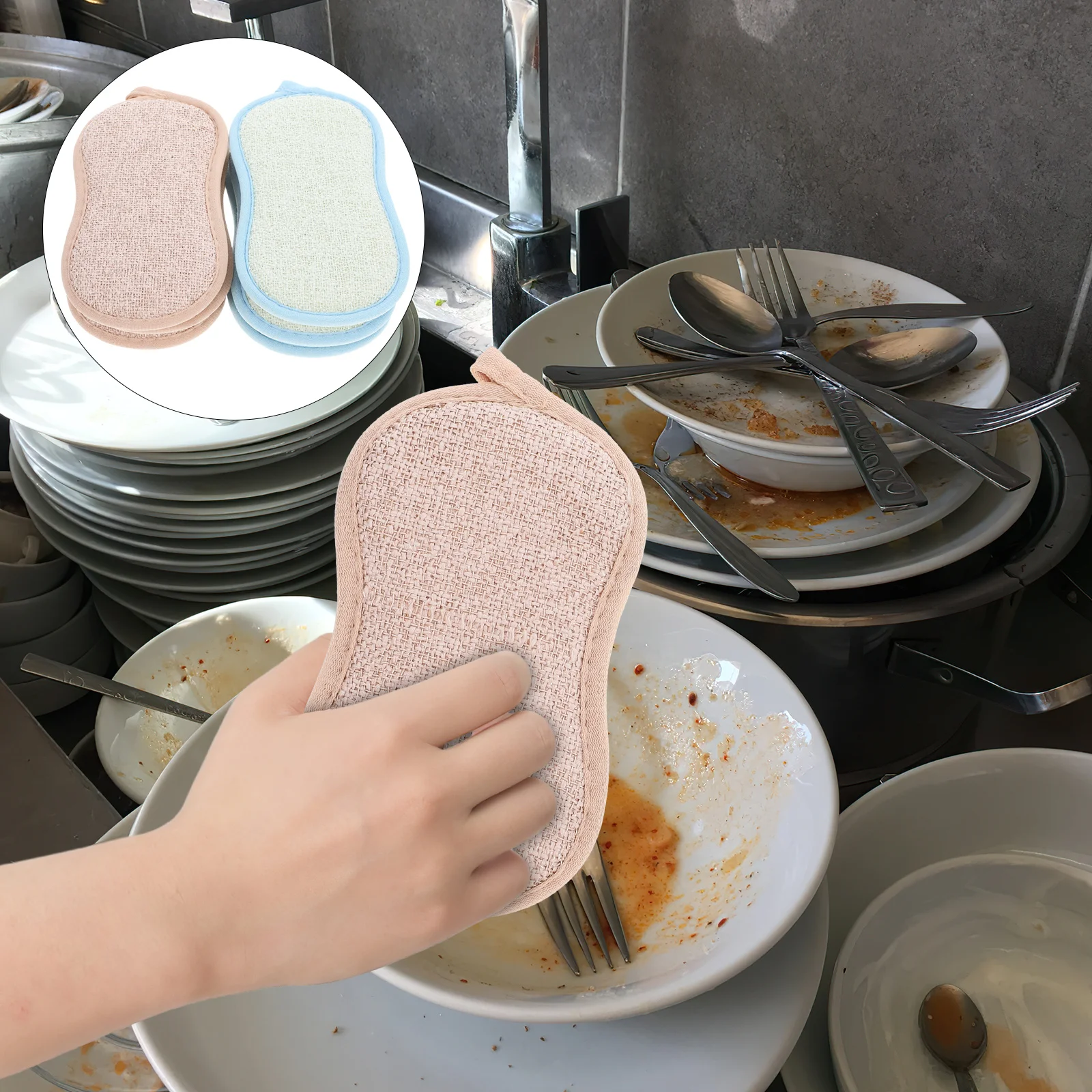 

6pcs Kitchen Bamboo Fiber Reusable Scrub Heavy Duty Dish Washing Cleaning Supplies Wok Sponge Multi-Function Cleaning Tool