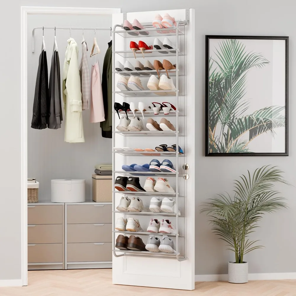 

36 Pair Over The Door Shoe Organizer, 12 Tier Hanging Shoe Organizer, Heavy Duty Metal & Mesh Shoe Holder