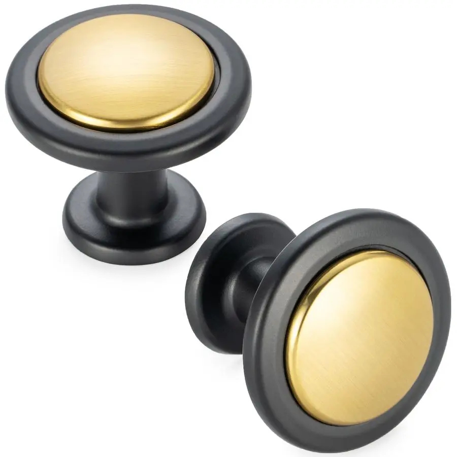

30 Pack Gold and Black Kitchen Cabinet Knobs Brushed Gold and Black Drawer Knobs 1960 Round Single Hole Cabinet Pulls for Cabine