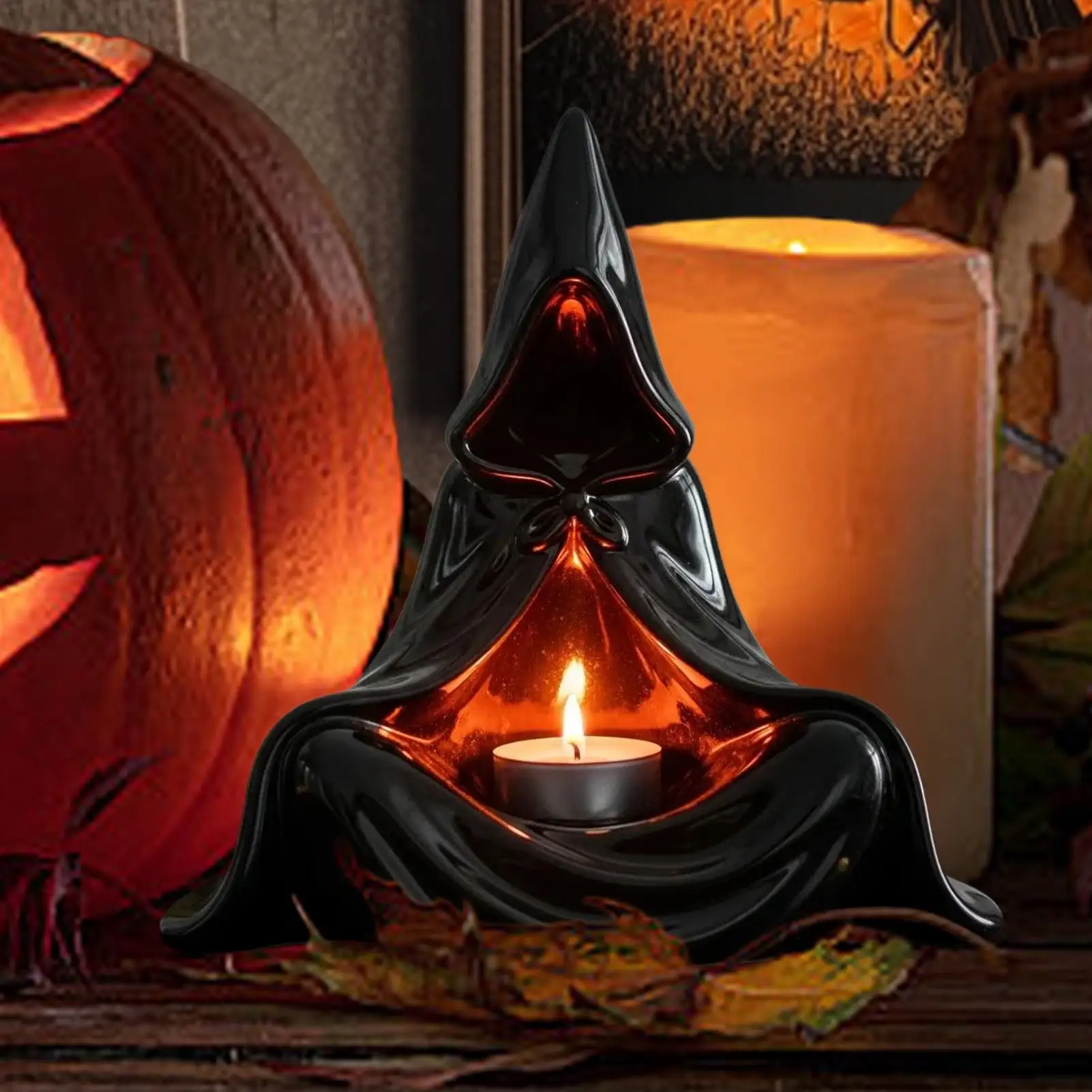 Spooky Tealight Holder Desktop Mysterious Man Decor Gothic Tealight Holder For Halloween Haunted House Counter Fireplace Mantel - view 3