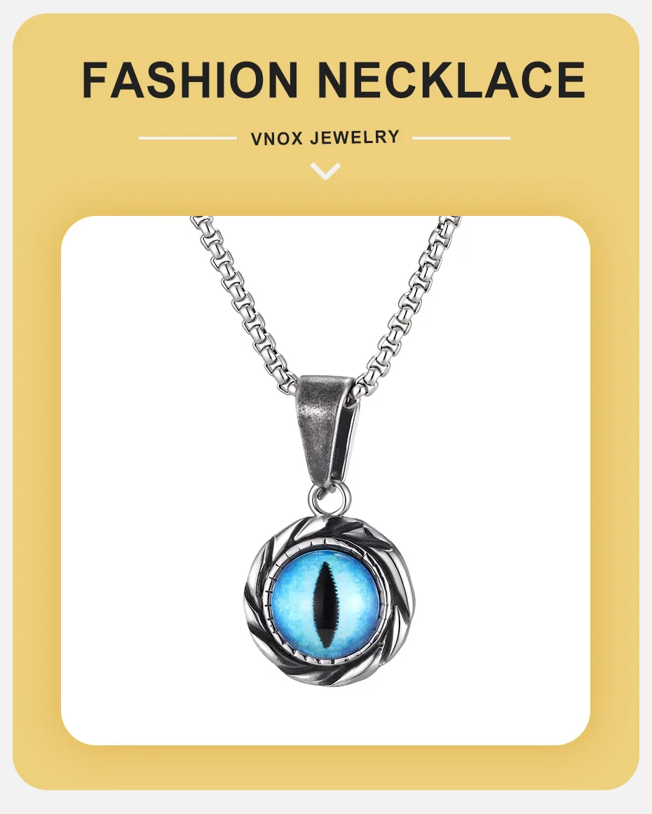 Vnox Herren Edelstahl Blaues Böses Auge Anhänger Halskette Vintage Graue Gedrehte Lünette Kastenkette Halsketten Punk Amulett Schmuck Geschenk – Detail 1
