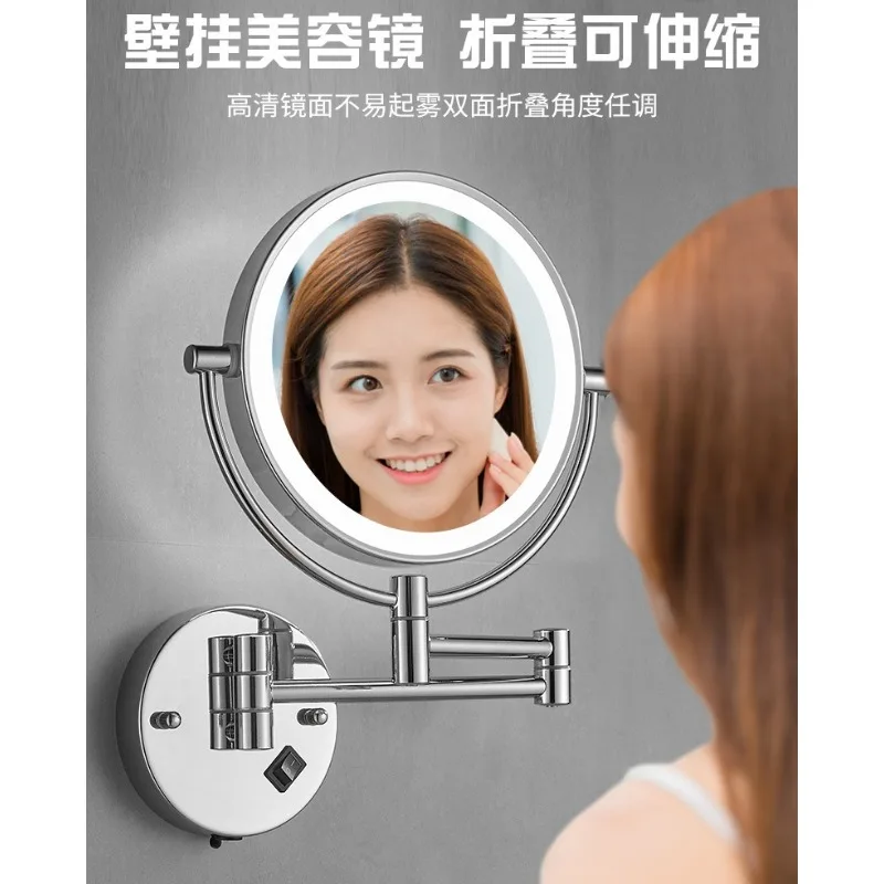 Hotel Bathroom Makeup Mirror Wall Mount Folding Led Vanity Mirror Double Sided Magnifying Lighted Beauty Grooming Accessory
