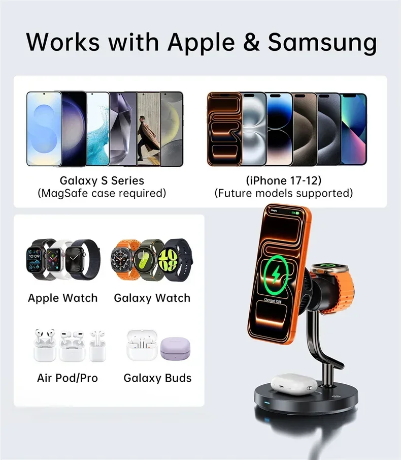 Qi2 25W TEC Kühlventilator Nachtlicht Magnetische Kabellose Ladestation für iPhone 17 Pro Max Samsung Apple Watch 2-8 SE Airpods Pro – Detail 9