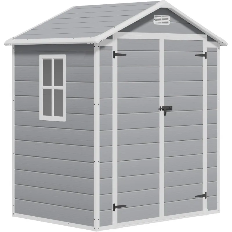 Outdoor Storage Shed 6X4FT All Weather Resin Tool Room with Floor, Light Grey