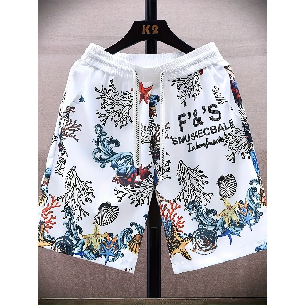 Shorts de playa de verano para hombre con estampado de coral y estrellas de mar, shorts casuales, bañadores para vacaciones y shorts de estilo urbano.