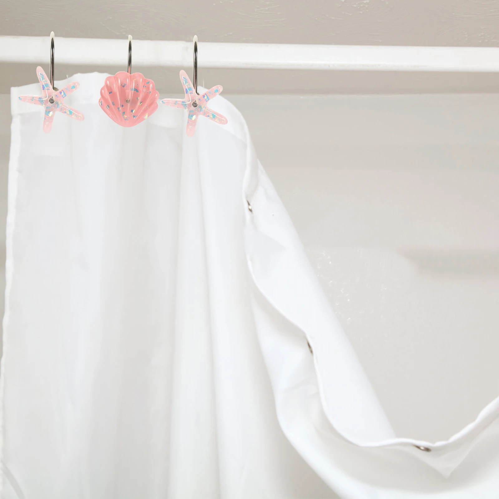 

1 Box Beach Style Shower Curtain Hooks Decorative Corrosion Resistant Bath Room Hooks Household Curtain Hangers For Bathroom