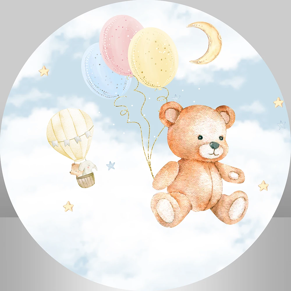 Hot Air Balloons Baby Shower Round Backdrop Cover Bear Birthday Party Decoration Photobooth Cake Table Plinth Covers