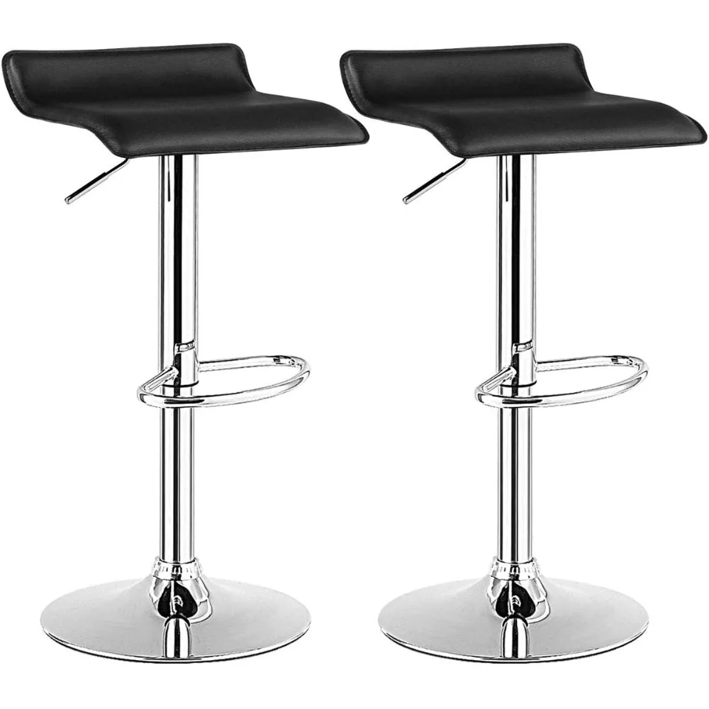 Modern Swivel Bar Stools Set of 2 with Adjustable Height, Footrests, and PU Leather for Kitchen Island, Cafe, and Pub, Black