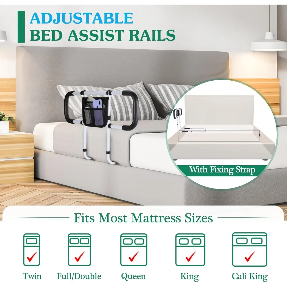 Bed Rails for Elderly Adults- Extended Bed Assist Rail for Seniors - Adjustable Bed Side Rails Handle Support Bar Guard Rail