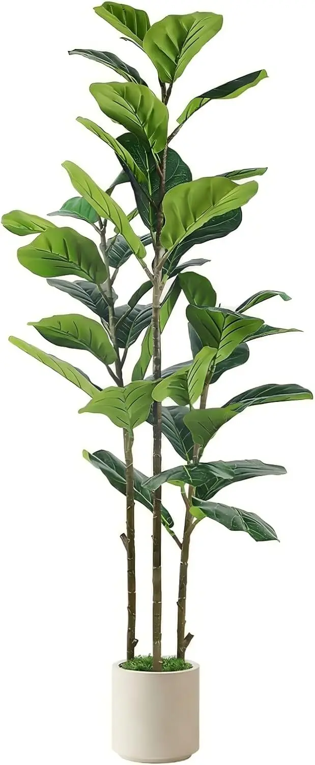 

Искусственное дерево фикус листовидный (5 футов) в белом горшке, высокое искусственное растение для домашнего декора, для использования в помещении и на улице