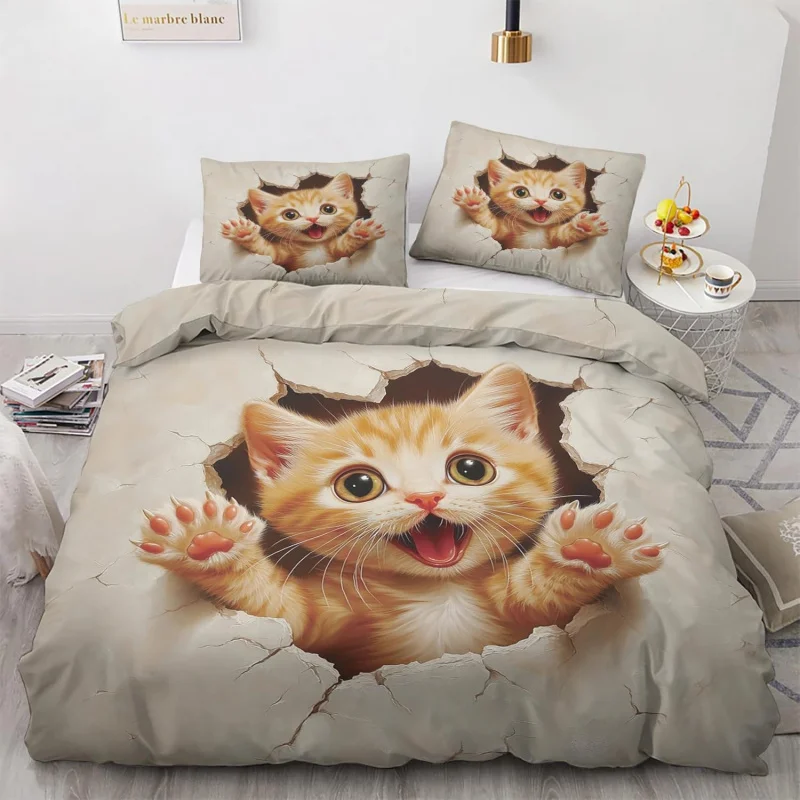 

Cute cat duvet cover, animal duvet cover, with zipper and 2 pillowcases, 1 duvet cover without blanket