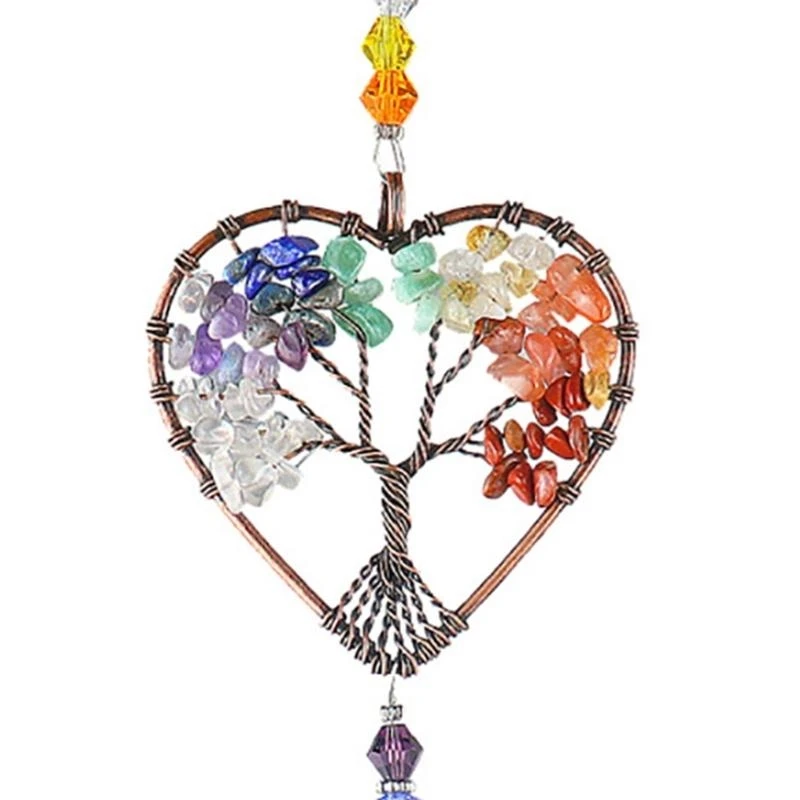 

R1WA Crystal Suncatchers Heart Shaped Tree Life Window Wind Chimes Car Hanging Pendant Home Garden Christmas Decoration