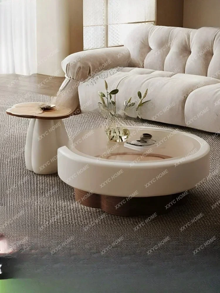 Bouquet round coffee table combination Italian minimalist baking paint high-end tempered glass art coffee table