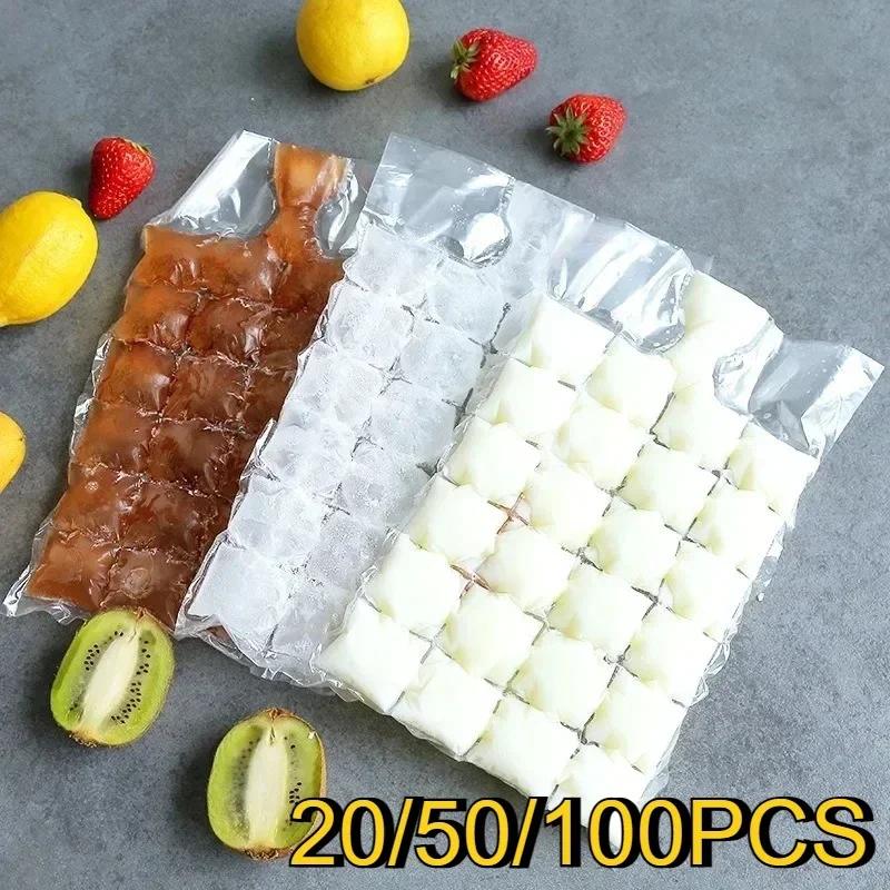 

20/50/100 шт. одноразовых самозакрывающихся пакетов для льда: для охлажденных фруктовых соков, кофе, замороженных фруктов, ароматизированных кубиков льда в клетку