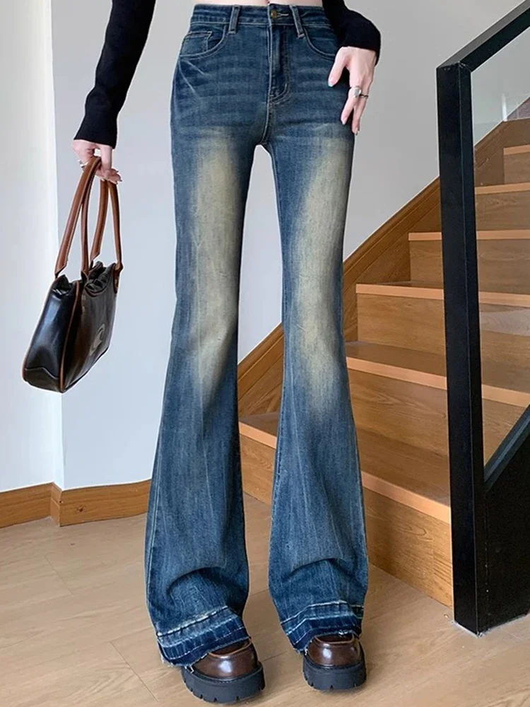 Pantalones vaqueros acampanados Retro para mujer, Jeans elásticos ajustados, parte inferior de campana, Vintage, azul, americano, Y2k, 2000s, nuevo