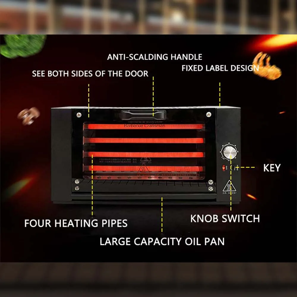 Electric Oven Smokeless Barbecue BBQ Kebab Rotary Machine Grill Automatic Rotation Rotisserie Roast Domestic Lamb Skewers
