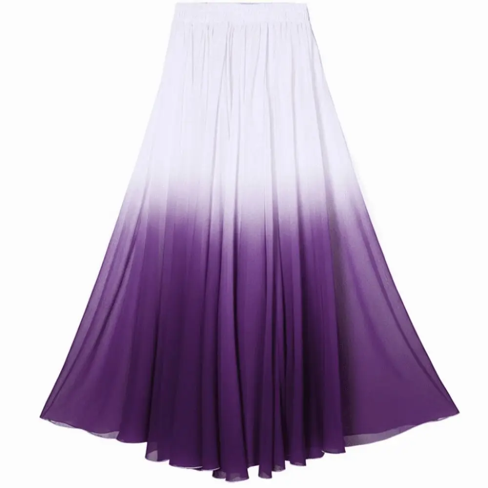 

Юбка для танцев с градиентным цветом, струящаяся шифоновая юбка для классических танцев с оборотом 720 градусов, длинная макси-юбка для балета с большим подолом