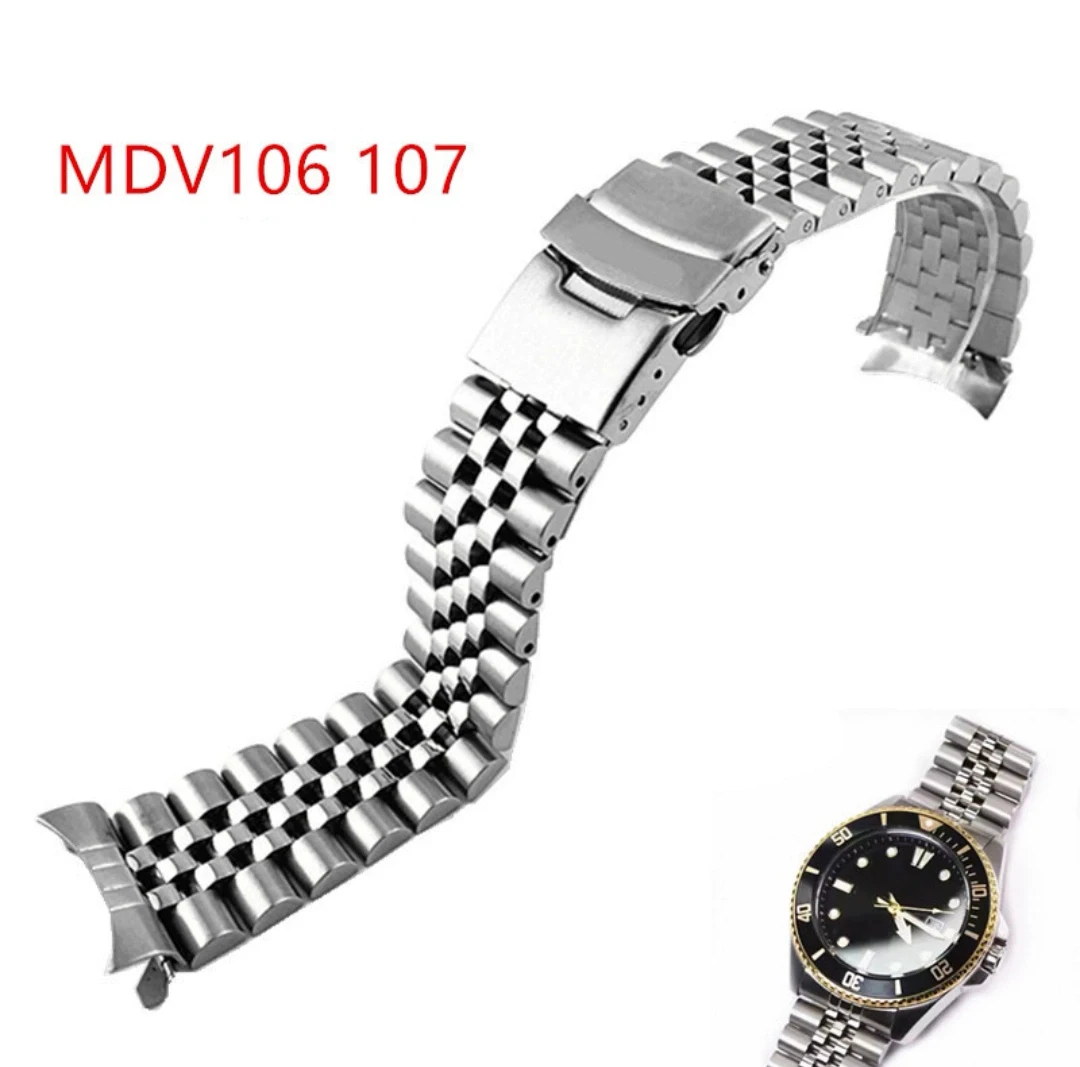 

For Casio Duro MDV-107-1A MDV-106 Strap Marlin Replacement Diving Metal Curved End Stainless Steel Watch Band Bracelet 22mm