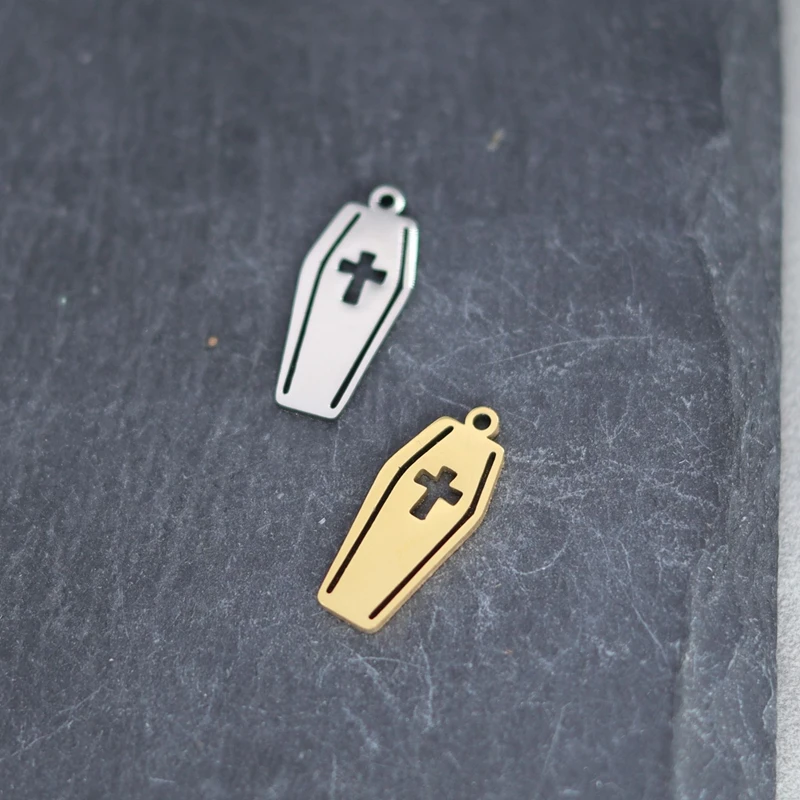 3pcs Halloween Cross Coffin Charms DIY Tassel Earrings Necklace Charms for Jewelry Making Stainless Steel Pendant diy Accessorie