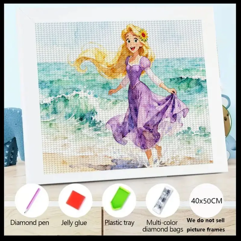 

1PC Disney Princess Rapunzel Diamond Painting Kit 5D Full Drill DIY Art Craft Set for Children Adults, Long Blonde Hair Purple D