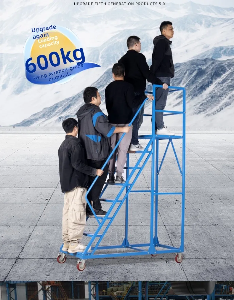 LMM Supermarket Shelf Type Pickup Movable Wheeled Platform Ladder