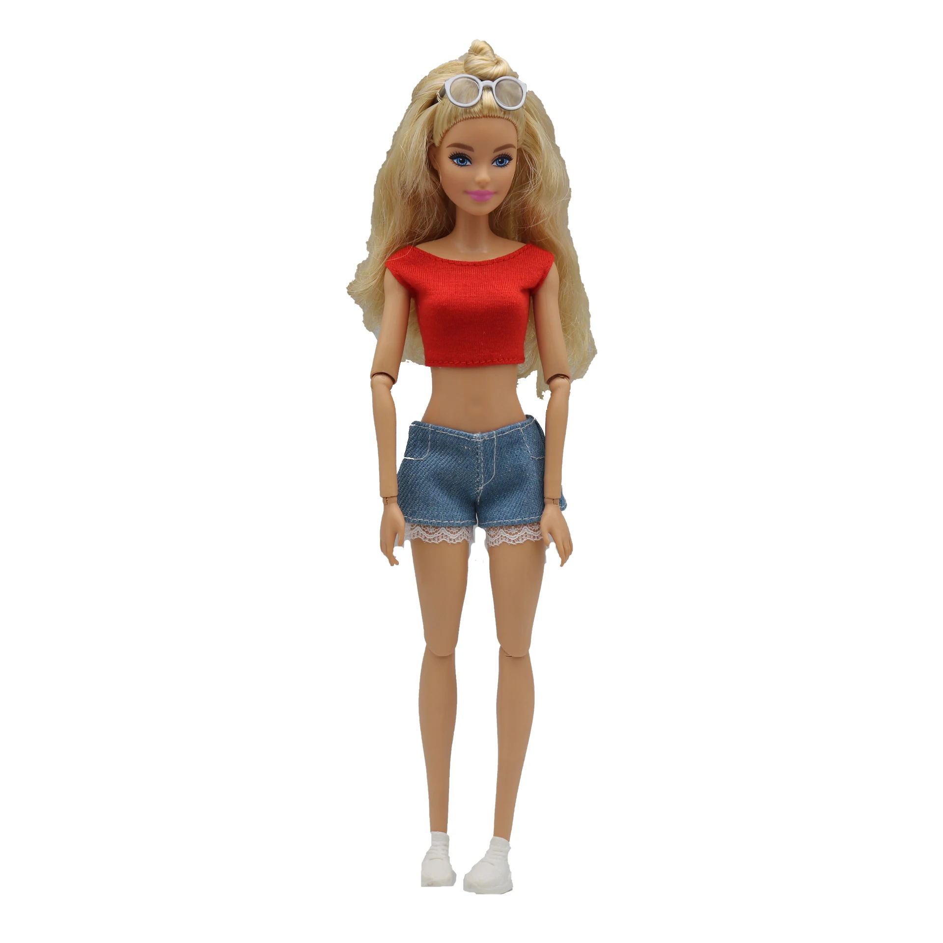New 30cm 1/6 Simple Claus Vest Lace Denim Shorts Daily Wear Accessories Clothes for Barbies Doll