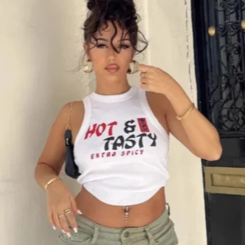 Aesthetics Punk Tanks Street Sexy Sleeveless Casual Letter Printed Vest Women 2025 Summer Fashion Sweetheart Emo Girl Crop Tops