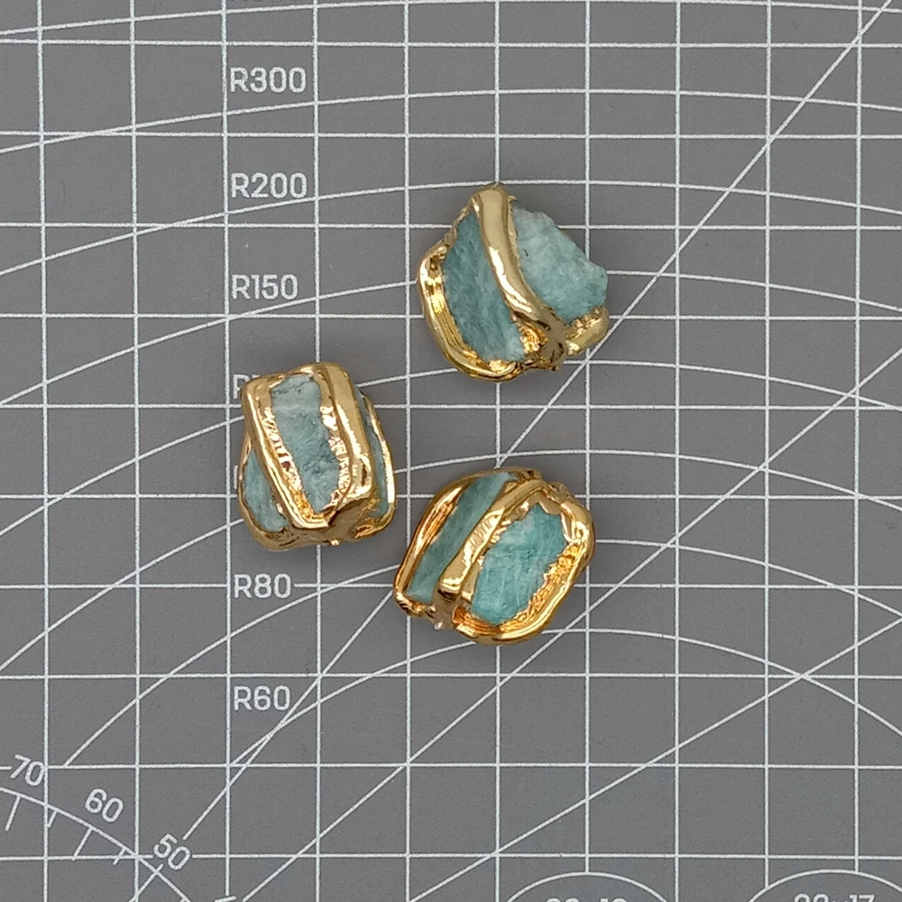 Wholesale 10 PCS 20-22mm Natural Green Amazonite Rough Raw Pendant Metal Bezel Connector