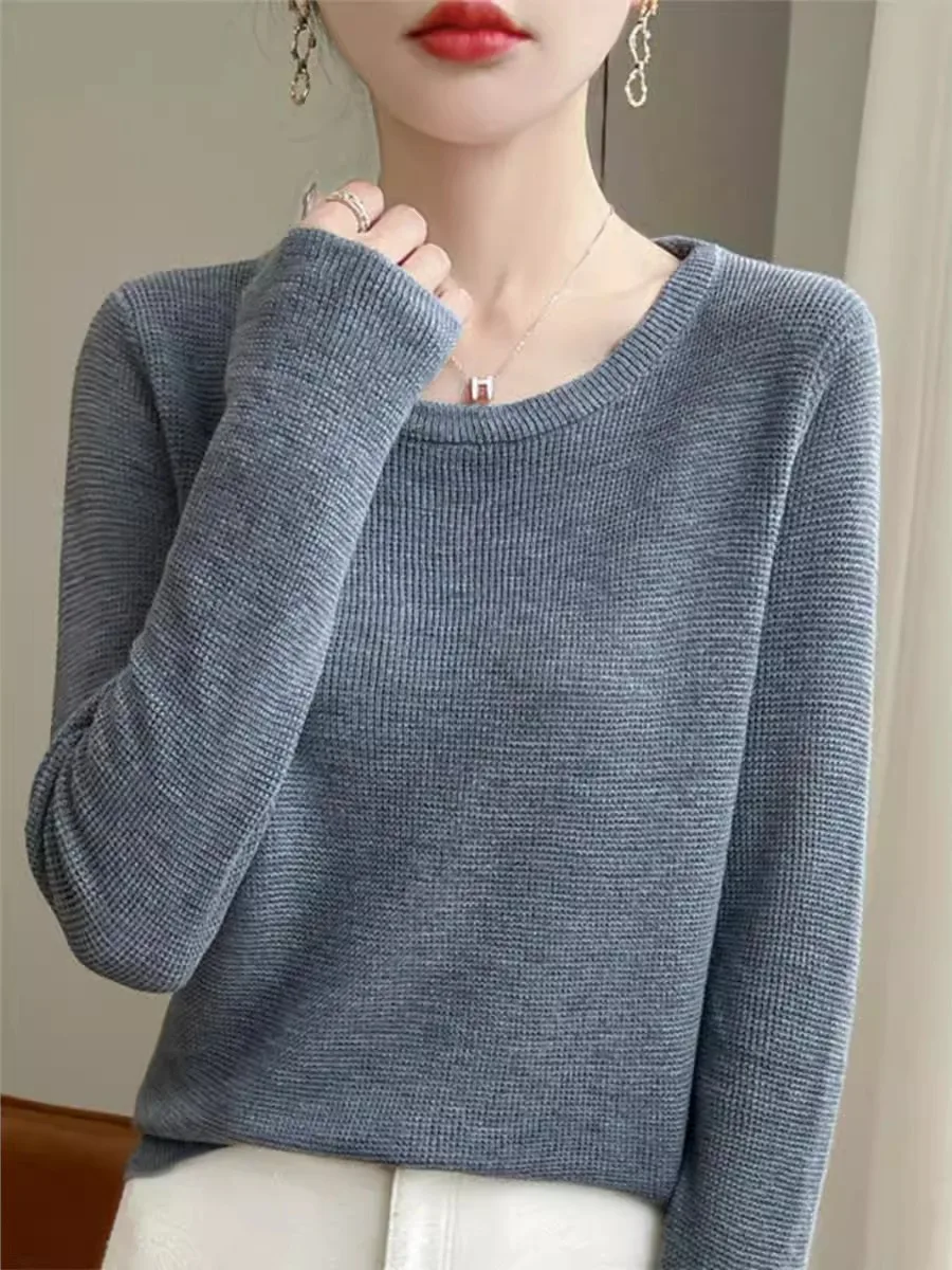 Fall Loose round Neck Wool Blend Knitwear Thin Long Sleeve Base Shirt Simple Style Regular Fit Crew Neck Pullover Top