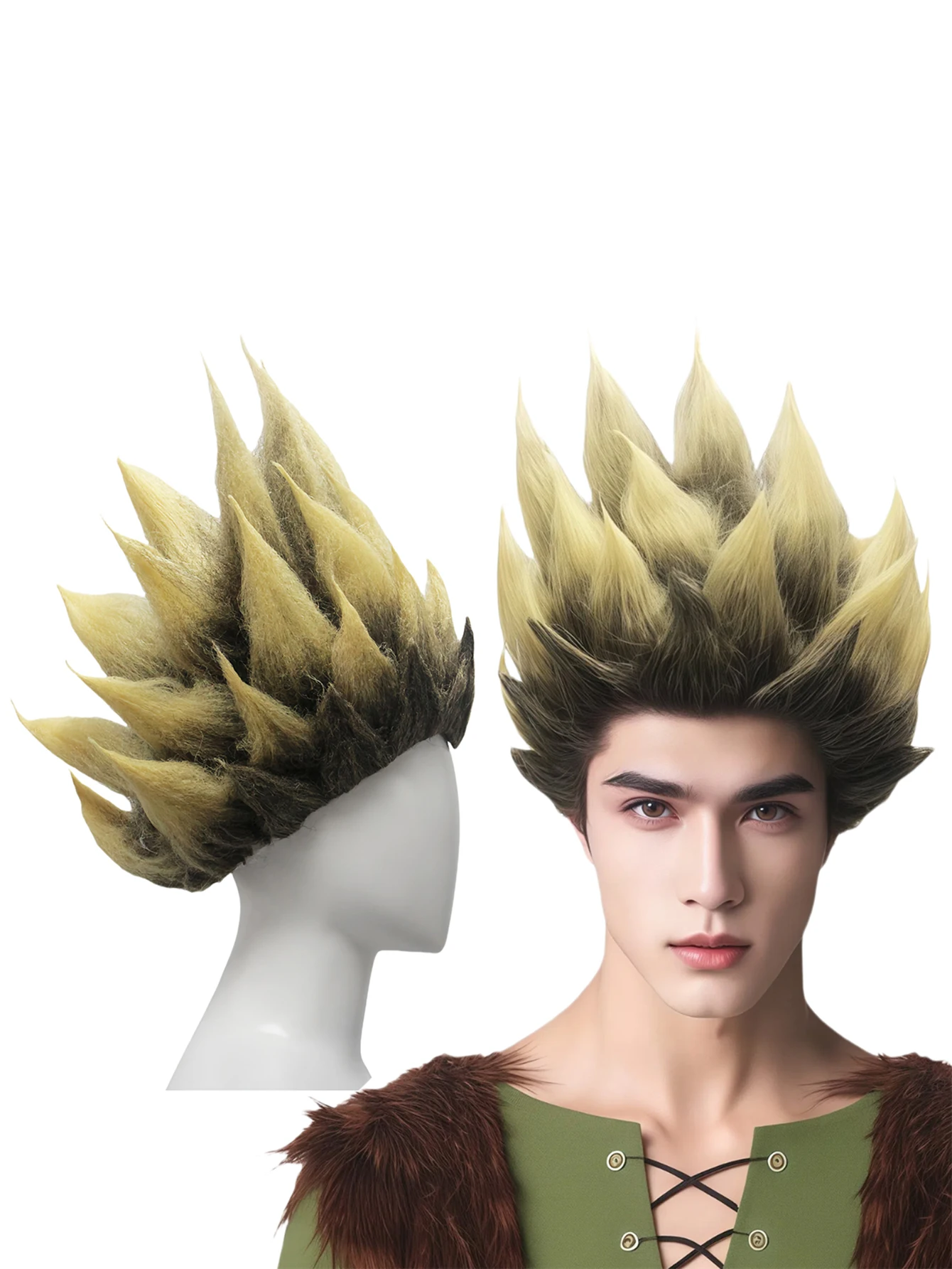 متعدد الألوان المضادة للاعوجاج وأشار عالية الجودة الألياف الكيميائية شعر مستعار اصطناعي Pitaya القنفذ نمط شعر مستعار شعر مستعار الترفيه الطرف