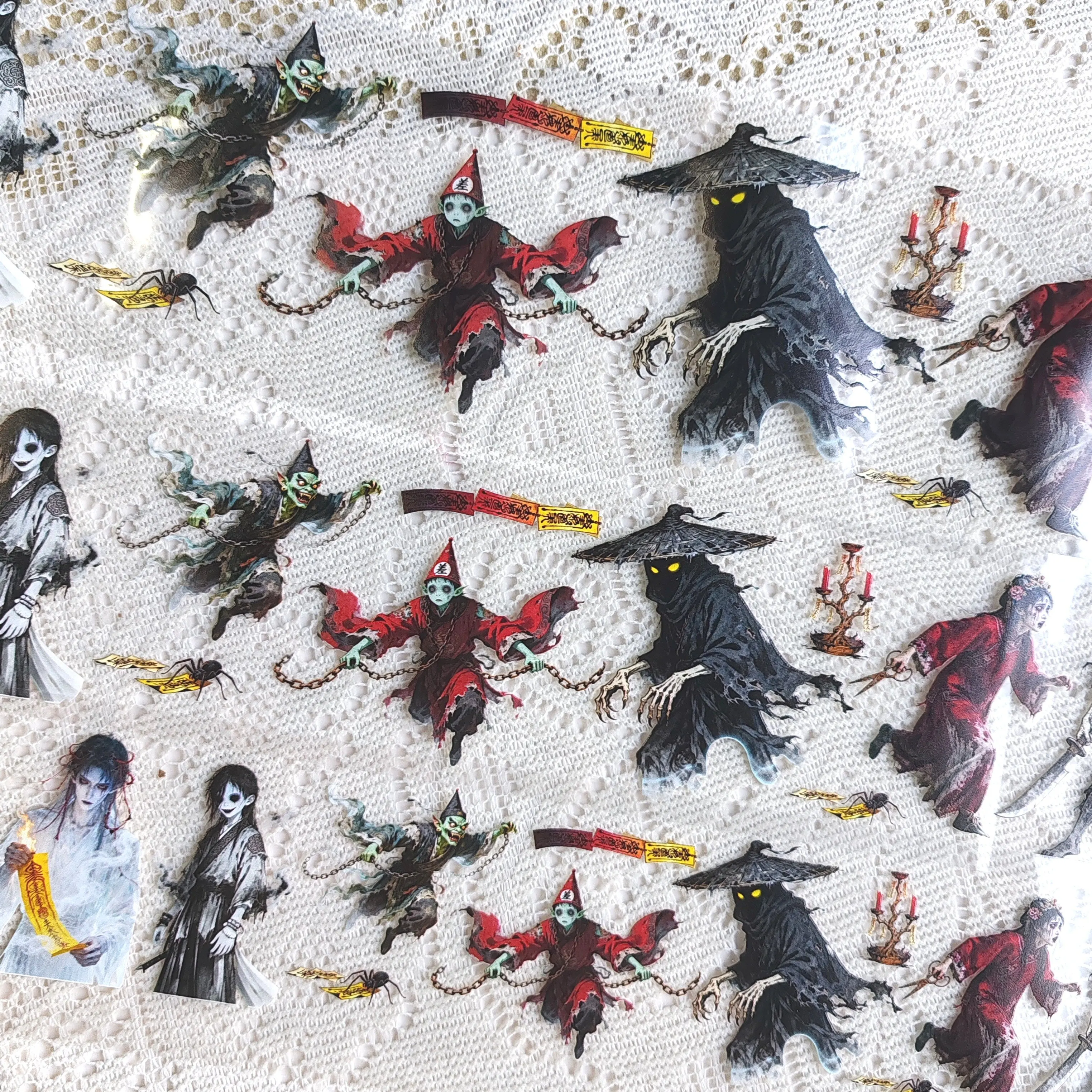 Pet Tape Journal Chinese Style Horror Little Ghost Evil Tree Binding Dark Collage Decoration Card Landscaping