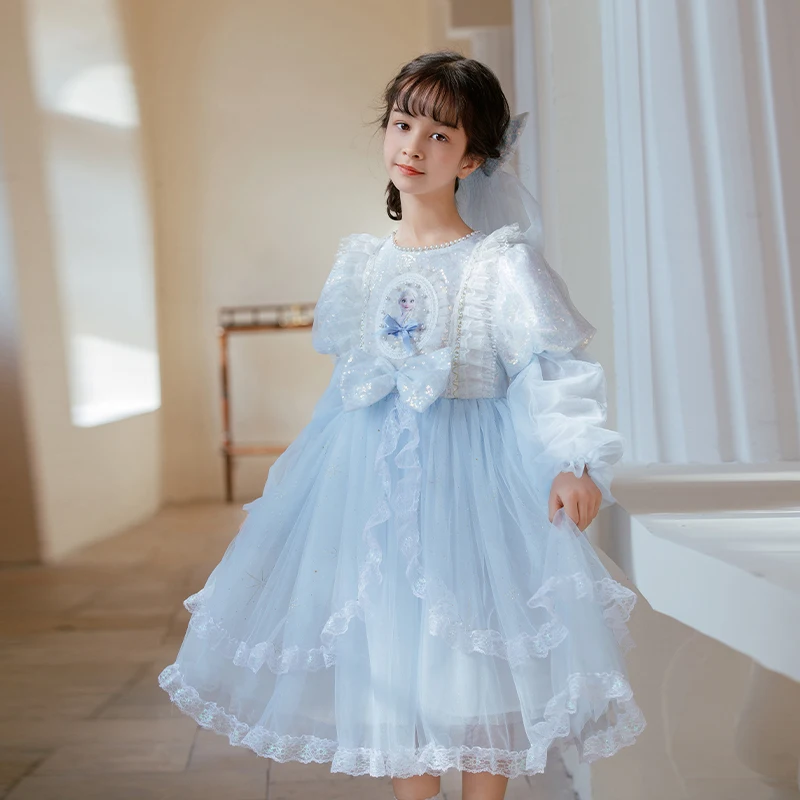 

Little girl Elsa princess dress children's spring and autumn birthday cute dress baby party long-sleeved gauze skirt tutu skirt