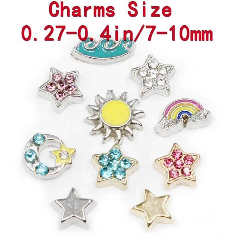 Hot 20pcs/lot Sun Stars Moon Rainbow Waves Enamels Universe Sky Sea Floating Charms Living Glass Memory Lockets DIY Jewelry