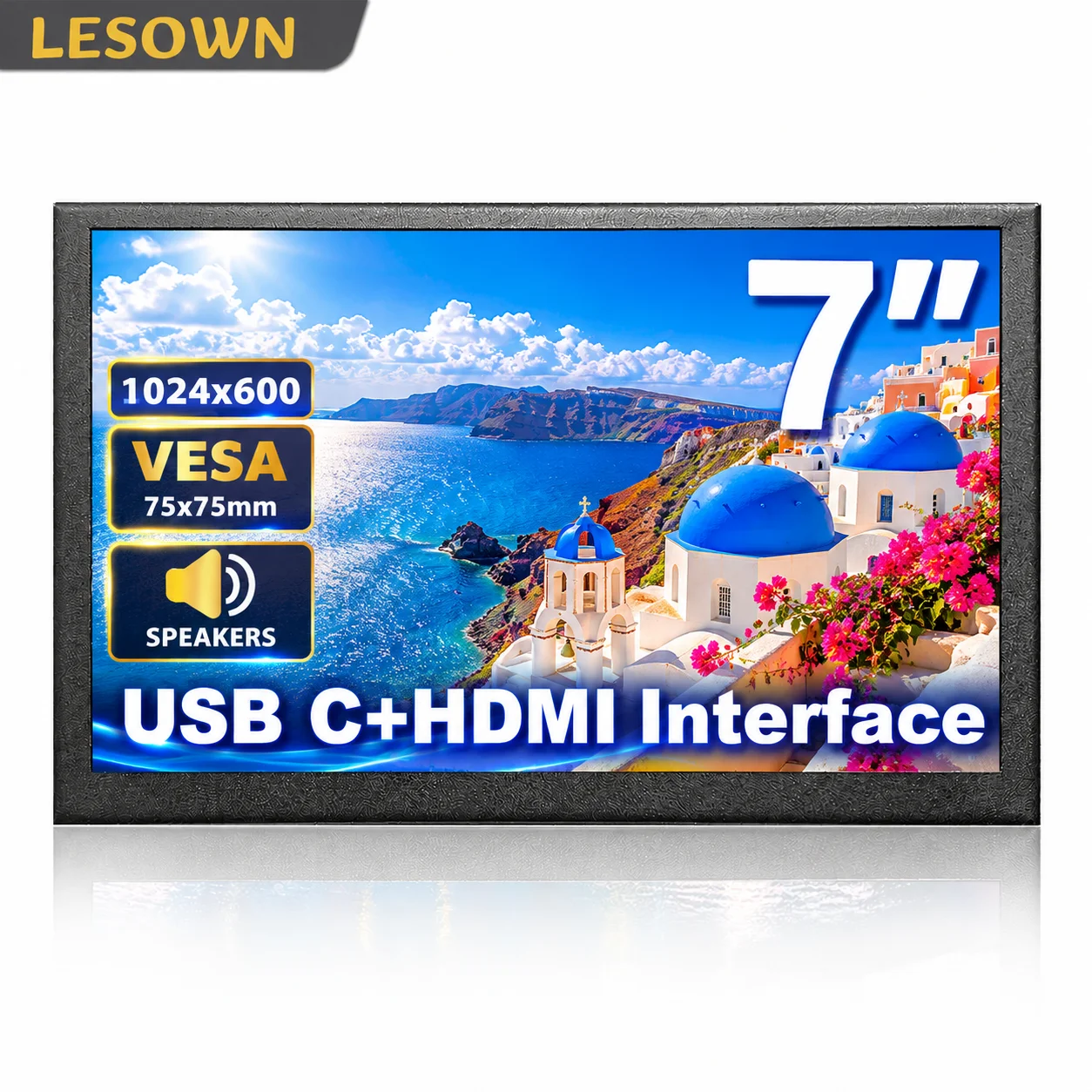 LESOWN 7/10.1 Inch 1024x600 LCD Monitor HDTV Input 60Hz 170 Degree View VESA 75 with Speakers for Raspberry Pi DIY Projects