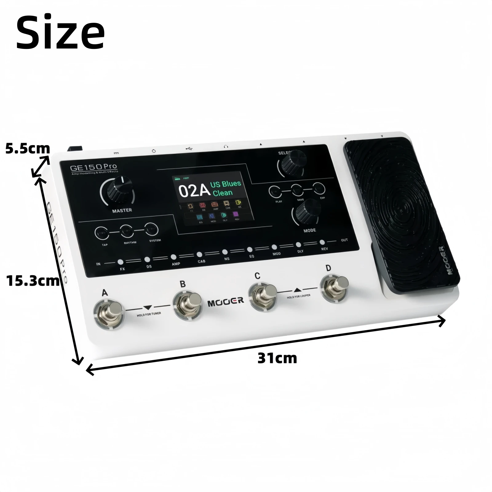 MOOER GE150 Pro Guitar Multi-Effects Pedal Amp Modeling 4 Footswitches IR Loader USB Recording 117 Effects 40 Drum Rhythms