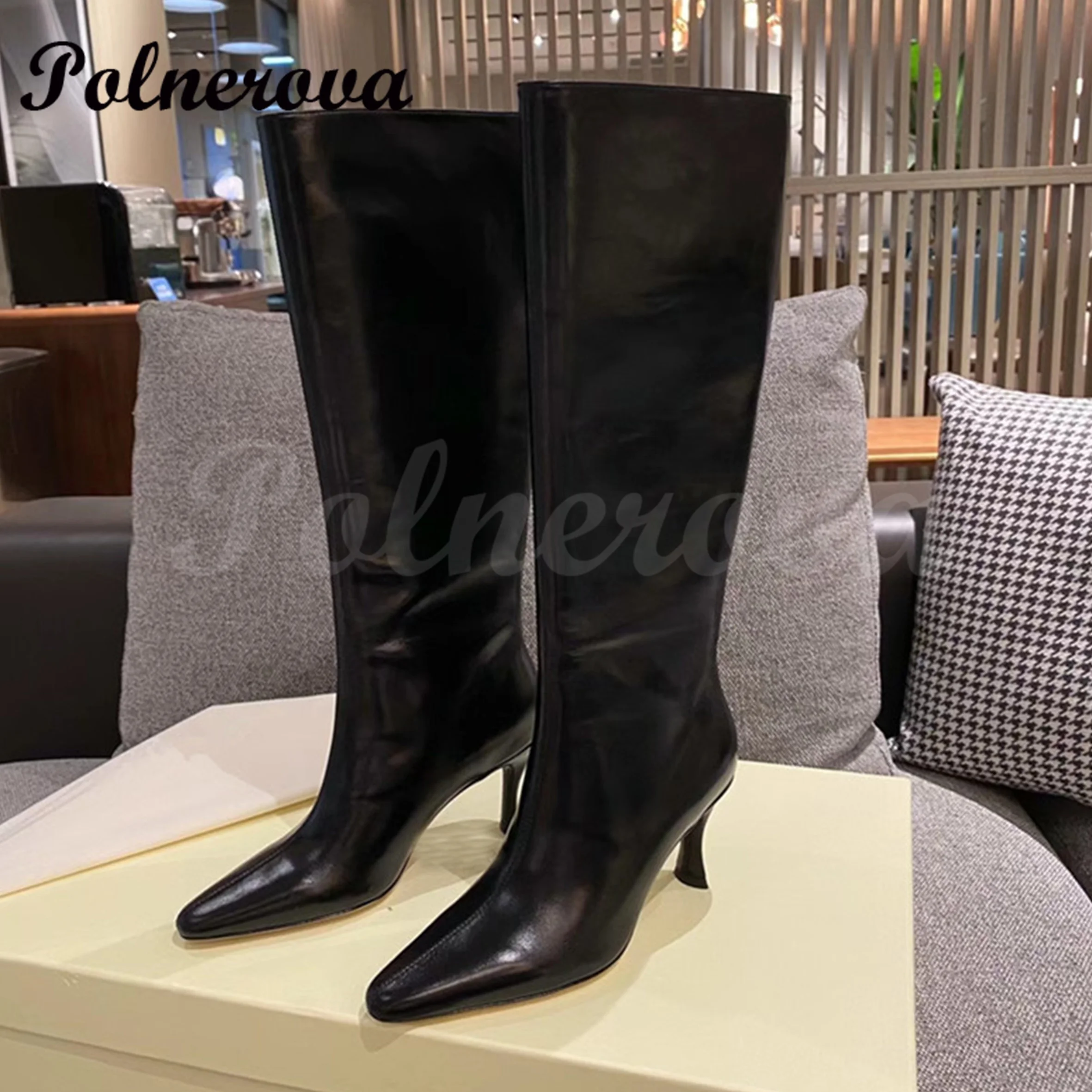 Solid Color High Tube Elastic Boots Green Brown Super High Heel Knight Boots Designer Large Size Knee High Boots Women New In