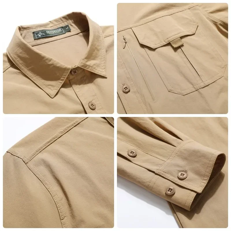 Camisas de manga larga para hombre, camisa de trabajo táctica para exteriores, secado rápido, con múltiples bolsillos, informal, para acampar y senderismo, primavera y otoño