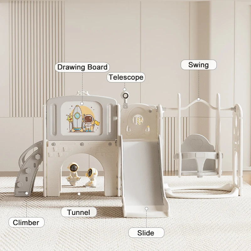 مجموعة منزلق أرجوحة للأطفال الصغار مع لوحة رسم على شكل طوق كرة السلة، مجموعات لعب متسلق للاستخدام الداخلي والخارجي للأطفال