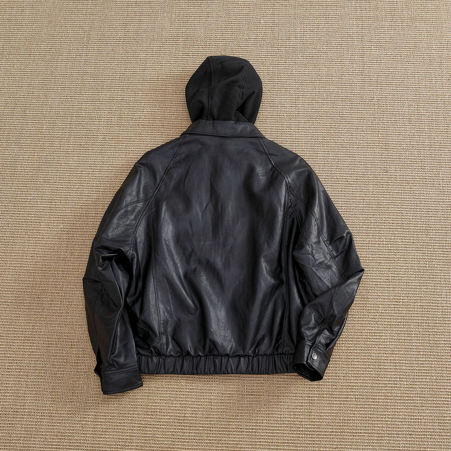 2026 Autumn New American Retro High Street Fake Two-piece Hooded Turn-down Collar PU Leather Coat Men's Fashion Casual Jacket