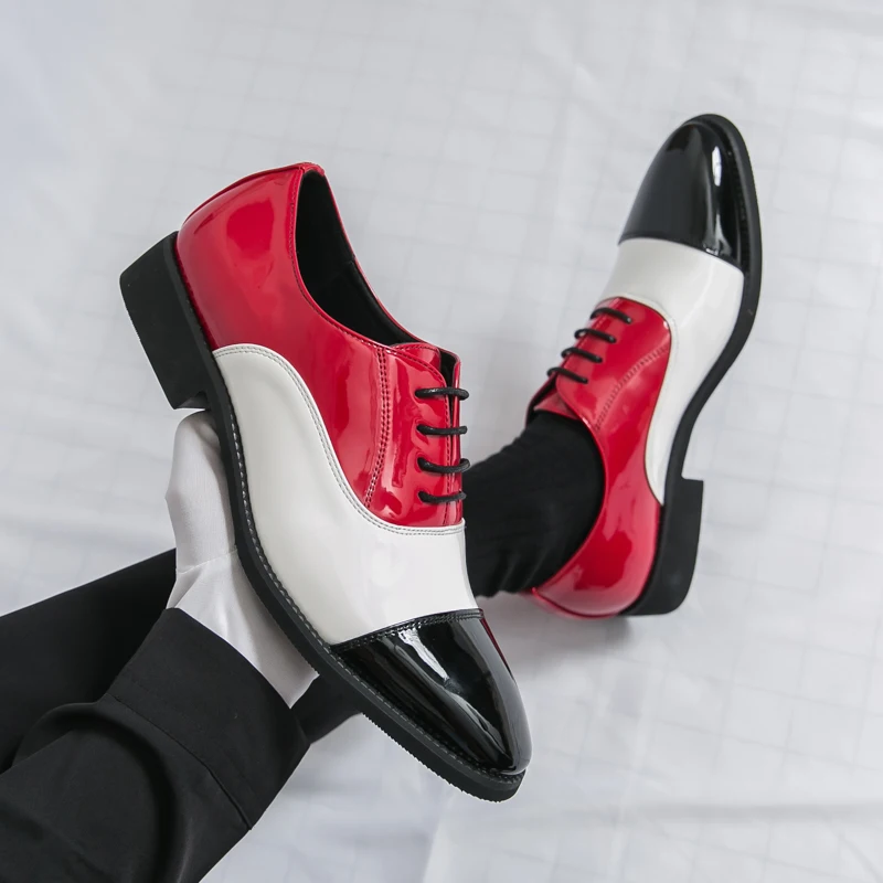 New Color Blocked Lace Up Men's Oxford Shoes Classic Footwear Handmade Formal Dress Shoes Wedding Party Office Work Casual Shoes