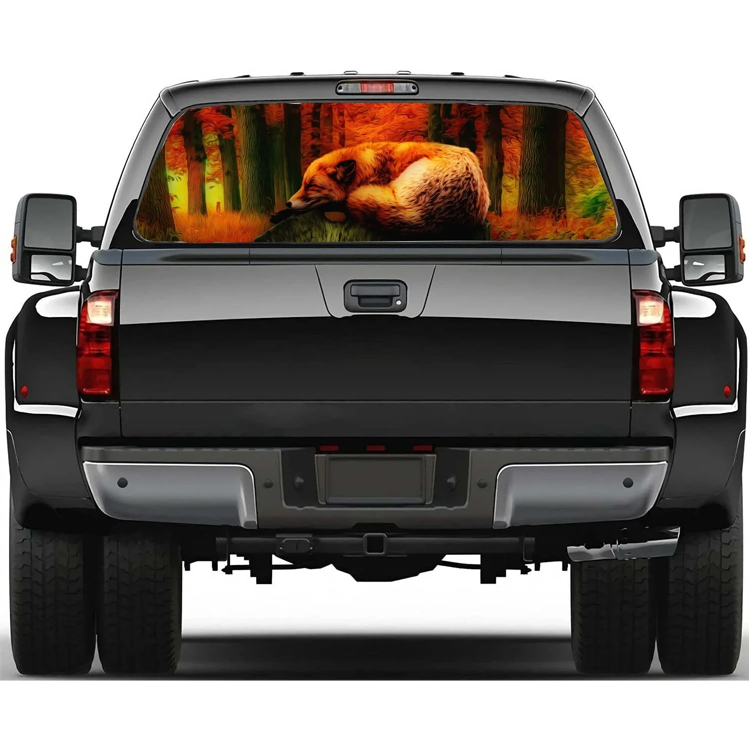 Watercolor Red Sleeping Fox Car Rear Windshield Sticker Truck Window See Through Perforated Back Window Vinyl Decal Decoration