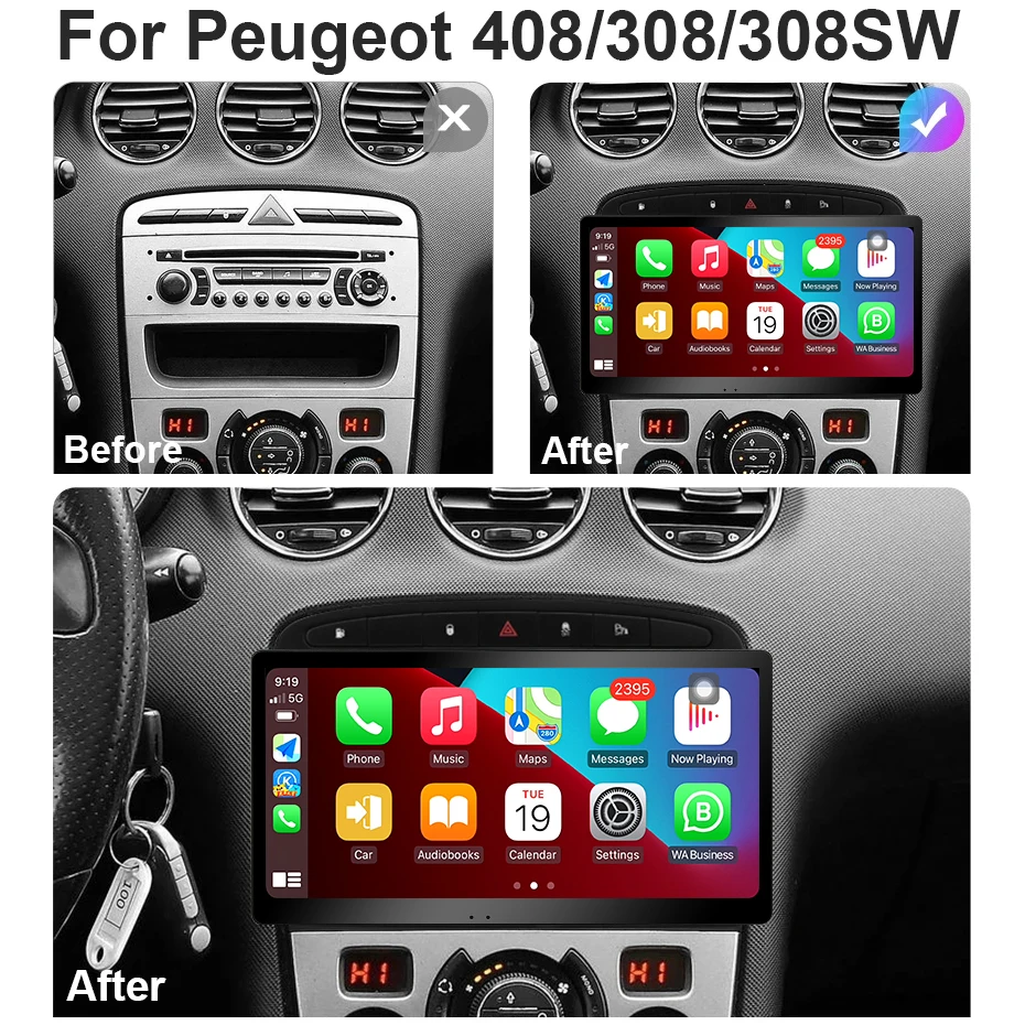 Eunavi 2 Din Android Auto Radio For Peugeot 308 408 2012 - 2020 Car Multimedia Player 4G Carplay GPS Navi Autoradio 2din DVD