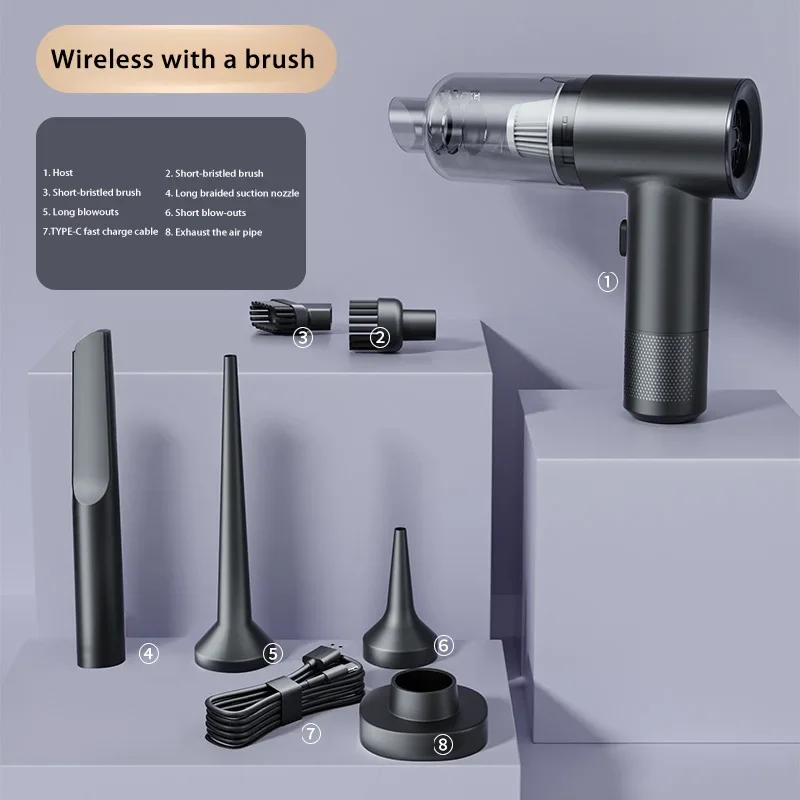 Беспроводной автомобильный пылесос, многофункциональный мини-портативный мощный всасывающий и выдувной встроенный чистящий прибор Dreame h