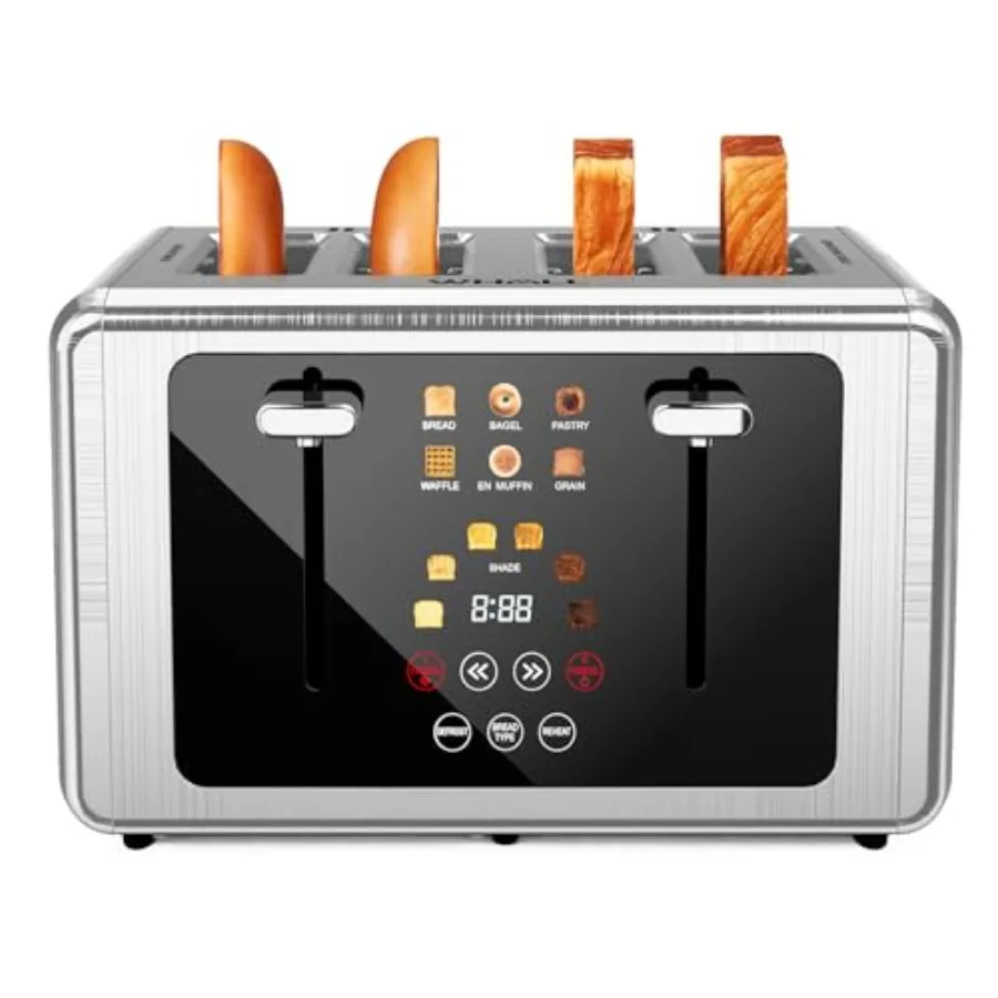 

4-Slice Smart Toaster with Touchscreen and Extra-Wide Slots Dual Independent Control 6 Browning Levels 6 Bread Types Memory Fun