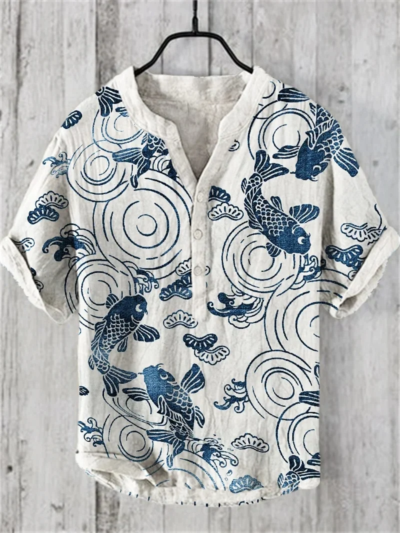 New Men's Shirt Short Sleeved Summer Casual Vacation Daily Retro Polo Shirt Vintage Japanese Clothes Roupa Masculina