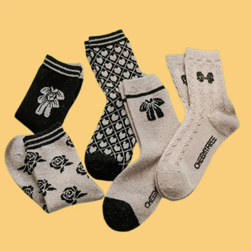 

5/10 Pairs High Quality Mid-tube Thick Warm Wool Socks Japanese Cute Ins Trendy All-match Pile Socks Retro Socks