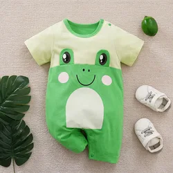 Summer Boys and Girls Cute Little Frog Cotton Comfortable Casual Short Sleeve Round Neck Baby Bodysuit