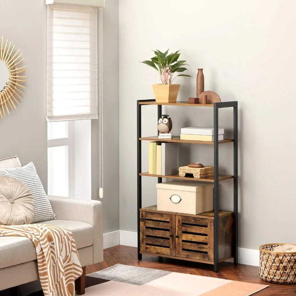 

Bookshelf, Storage Cabinet with 3 Shelves and 2 Louvered Doors, Bookcase in Living Room, Study, Bedroom, Multifunctional