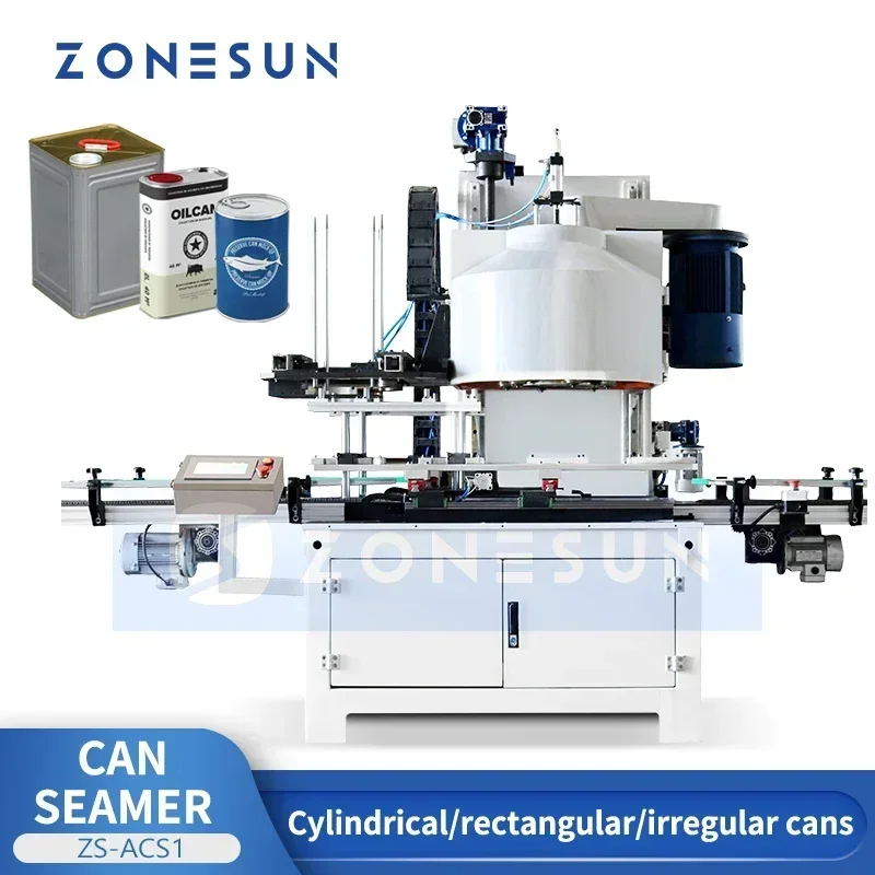 ZONESUN ZS-ACS1 Automatic Can Sealing Machine Heavy Duty Large Tin Can Seamer Commercial Sealing Equipment for Metal Round Cans
